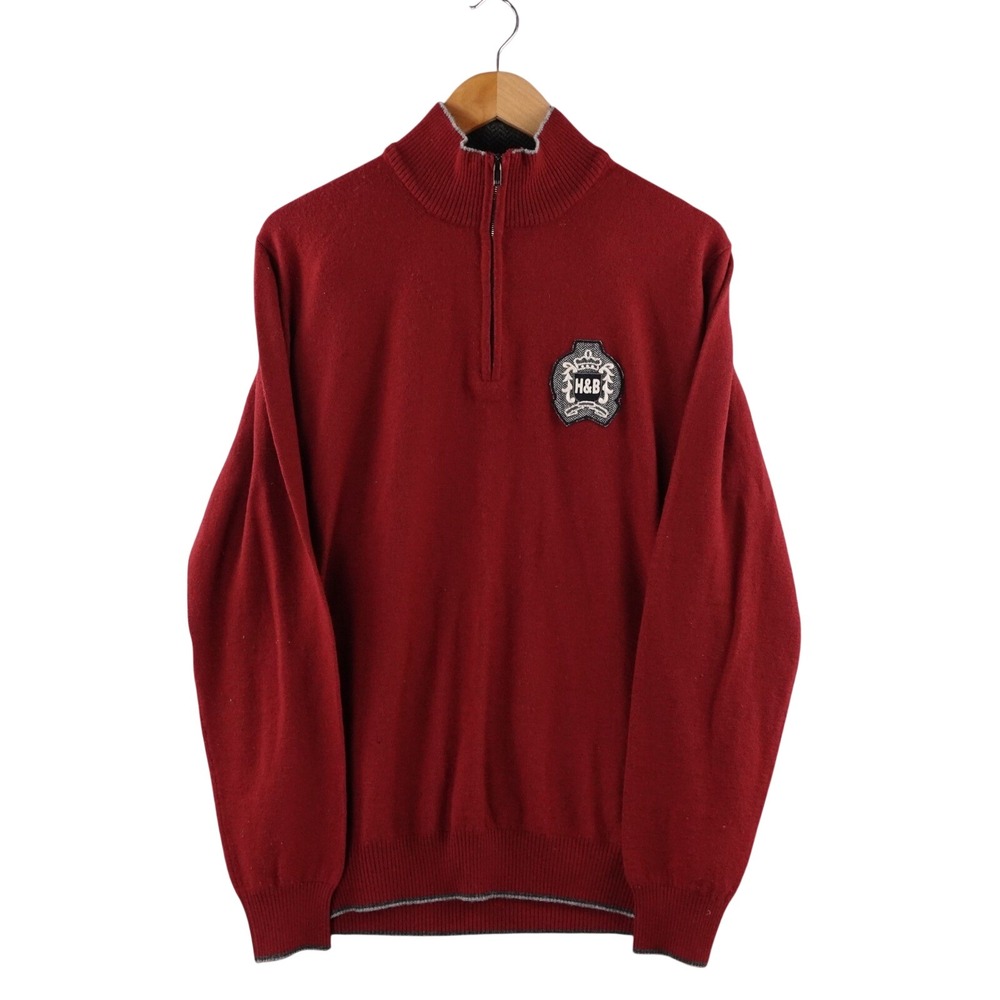 Harmont & Blaine Men M Burgundy‎ Quarter Zip Sweater Logo Crest Made Italy Wool